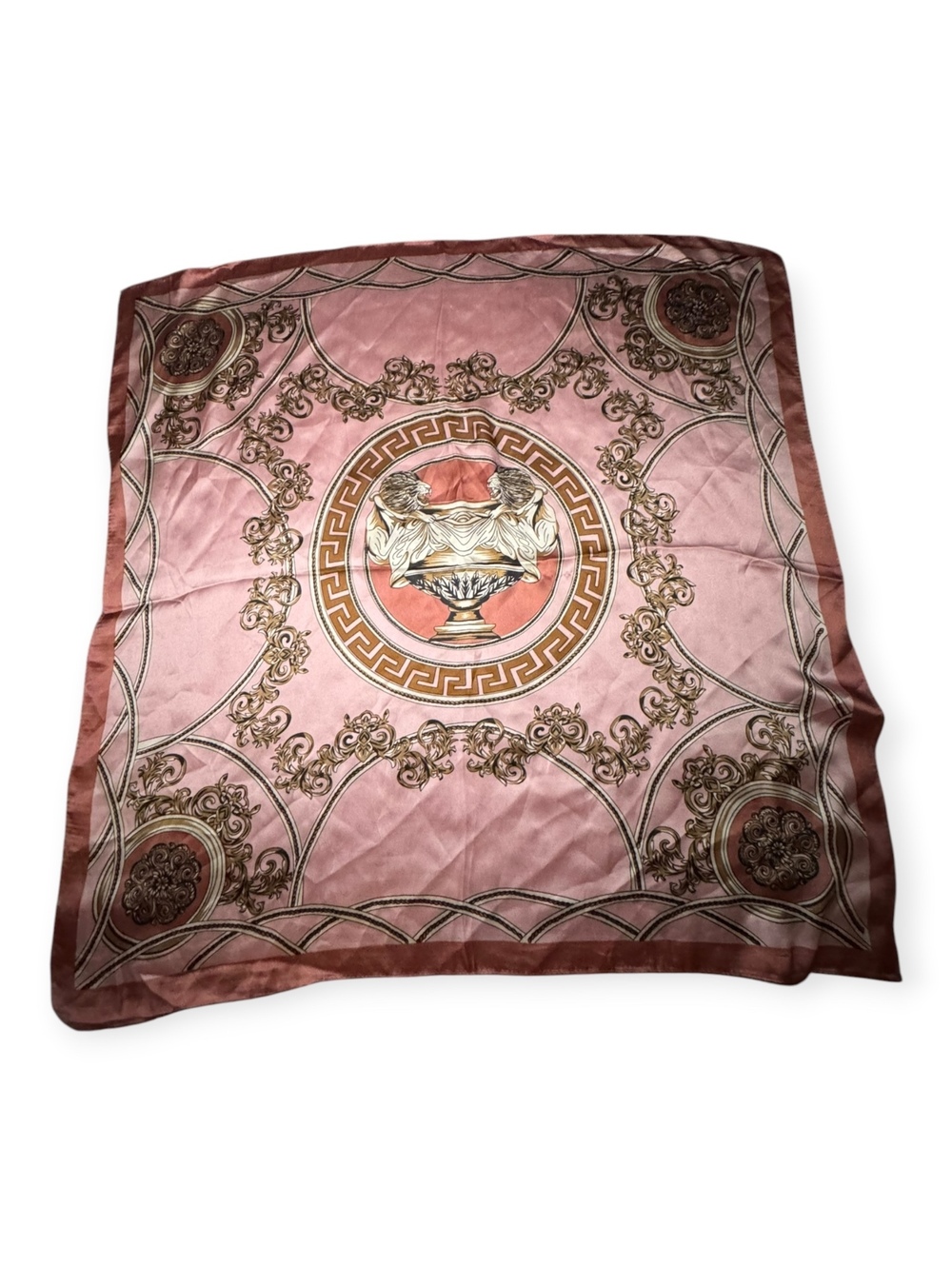 Macchiato Di Ruggine Pink Scarf With Lion 35x35 Satin Like Pattern Fabric GC